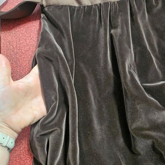 Vintage Brown Velvet Babydoll Maxi Dress 8 Plunge Neckline Sash Tie Hand Sewn - Picture 6 of 9